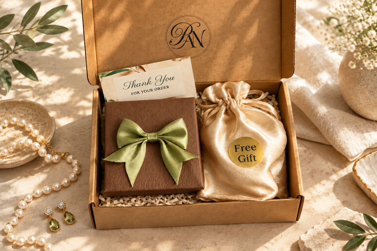 Handmade pearl and gemstone jewellery gifts under £100, elegantly gift wrapped on a soft neutral background
