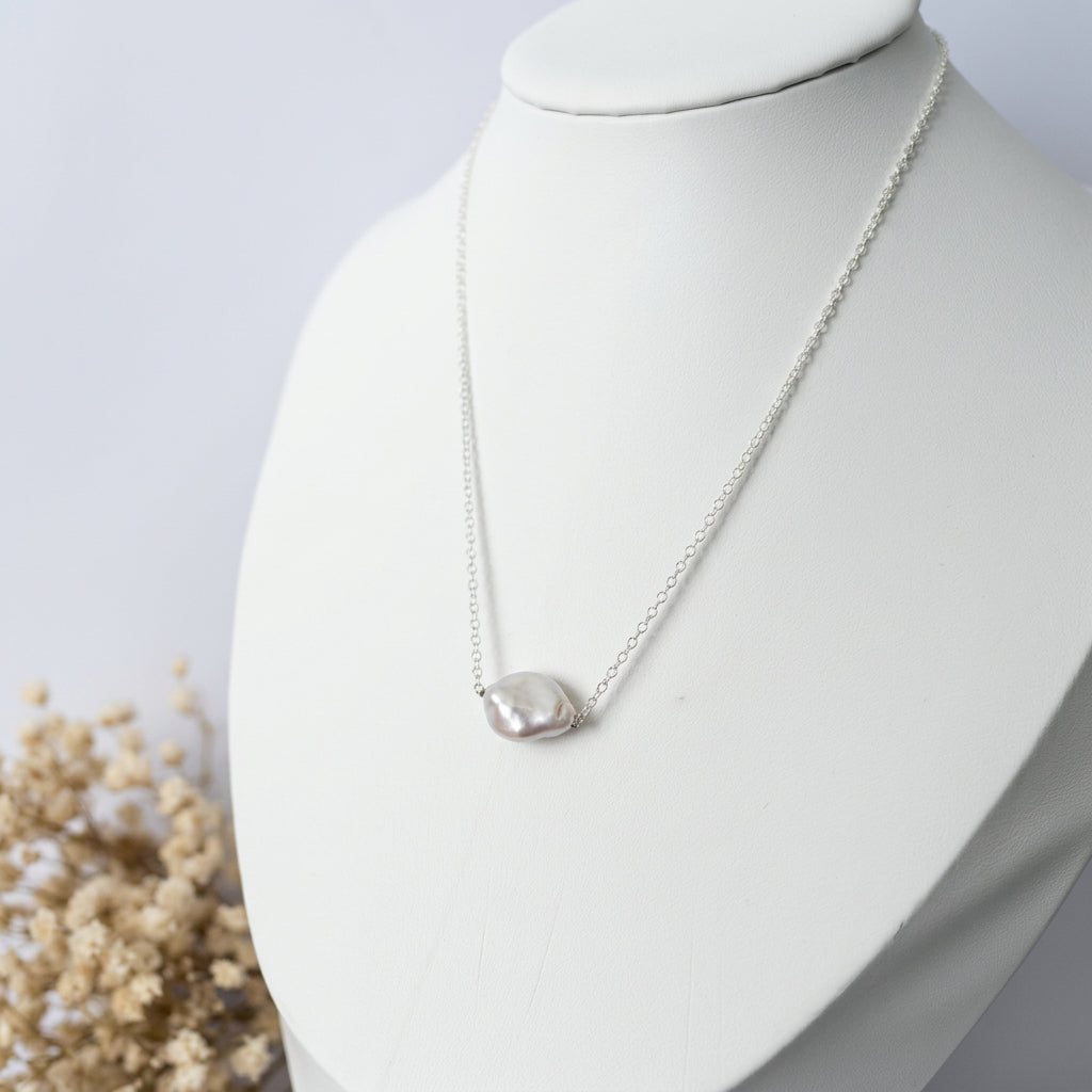 White Baroque Pearl Necklace in Sterling Silver