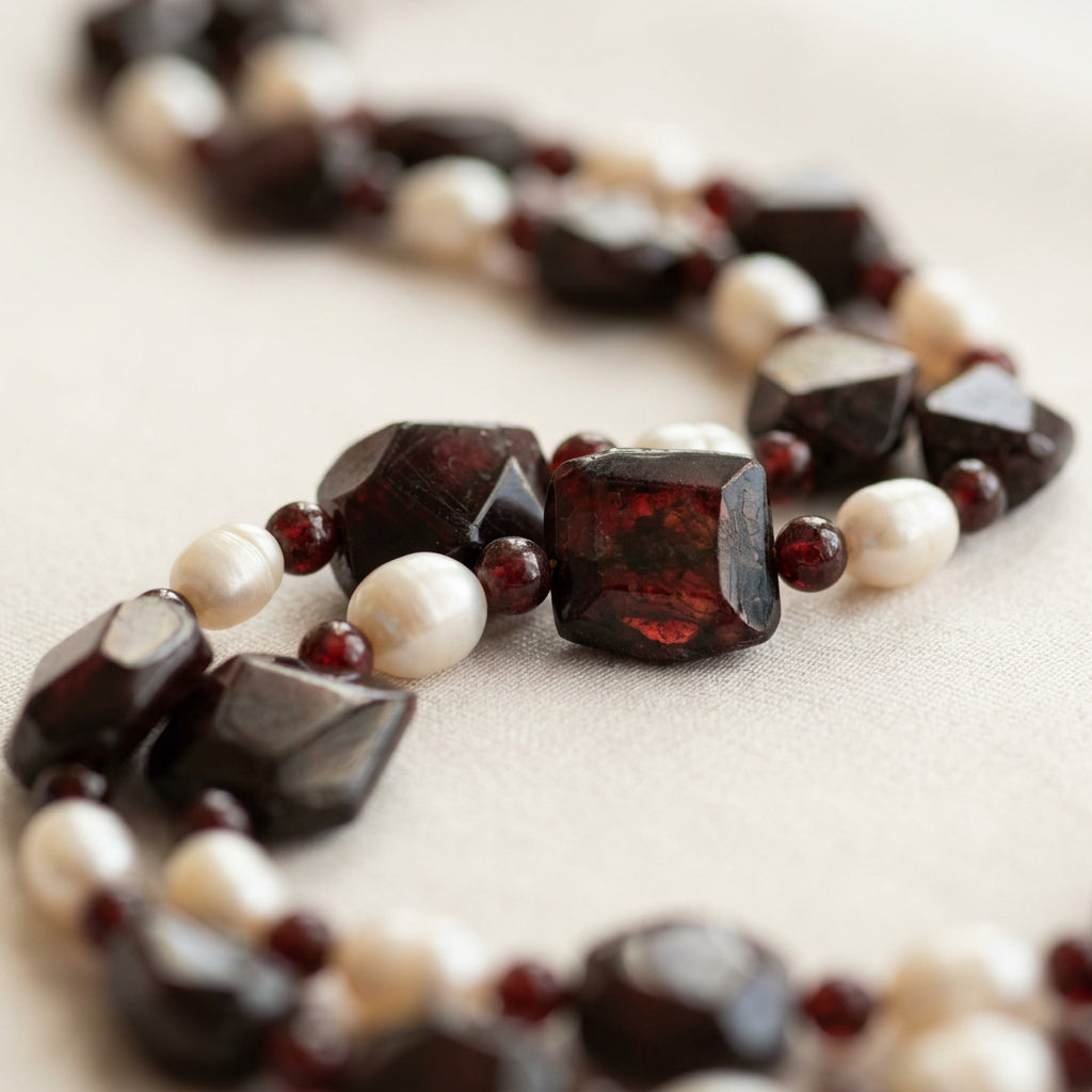 Garnet & White Rice Pearl Sun in Moon Pendant Wellness Necklace